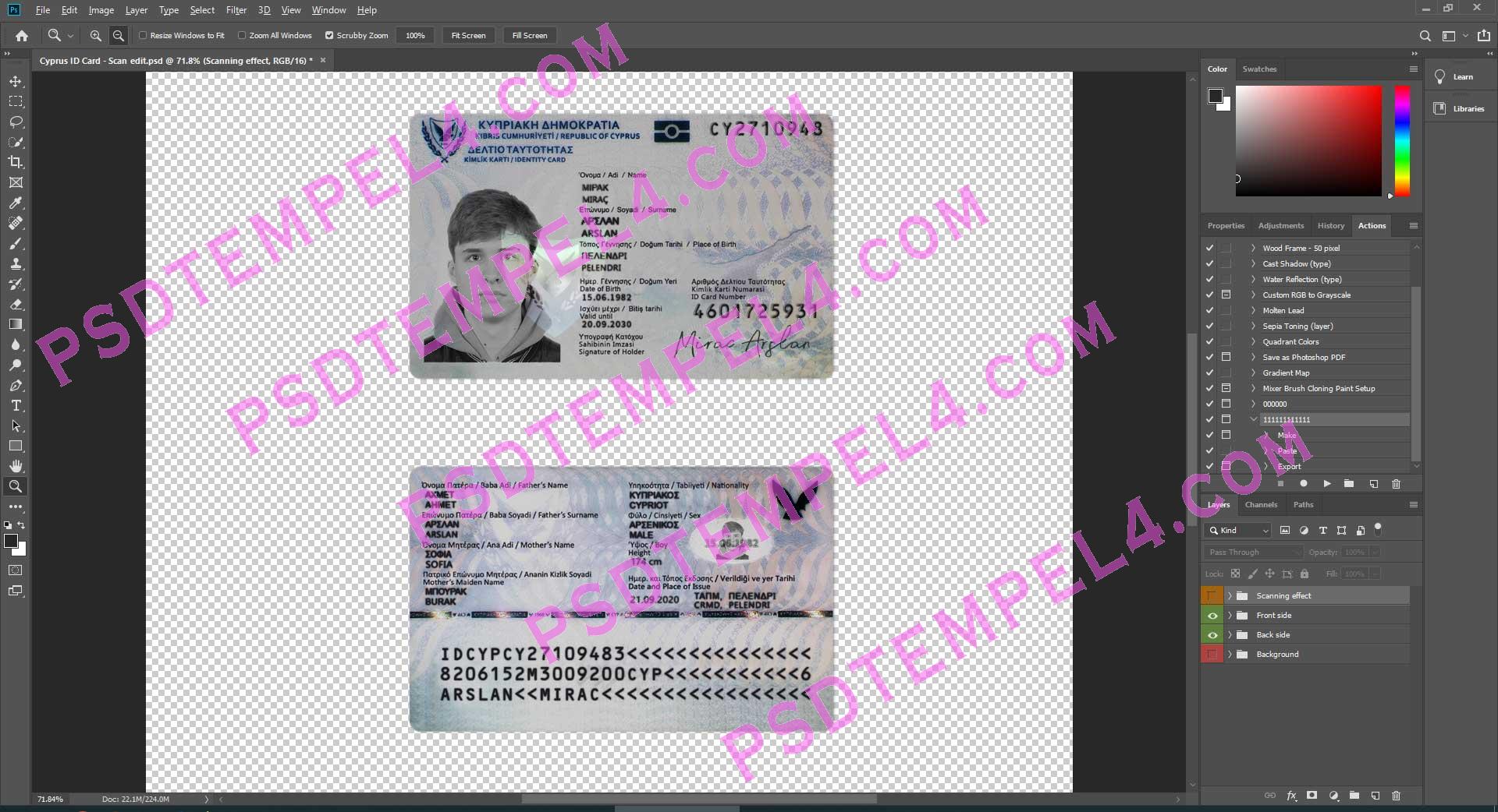 Cyprus id card template psd fake fully editable high quality