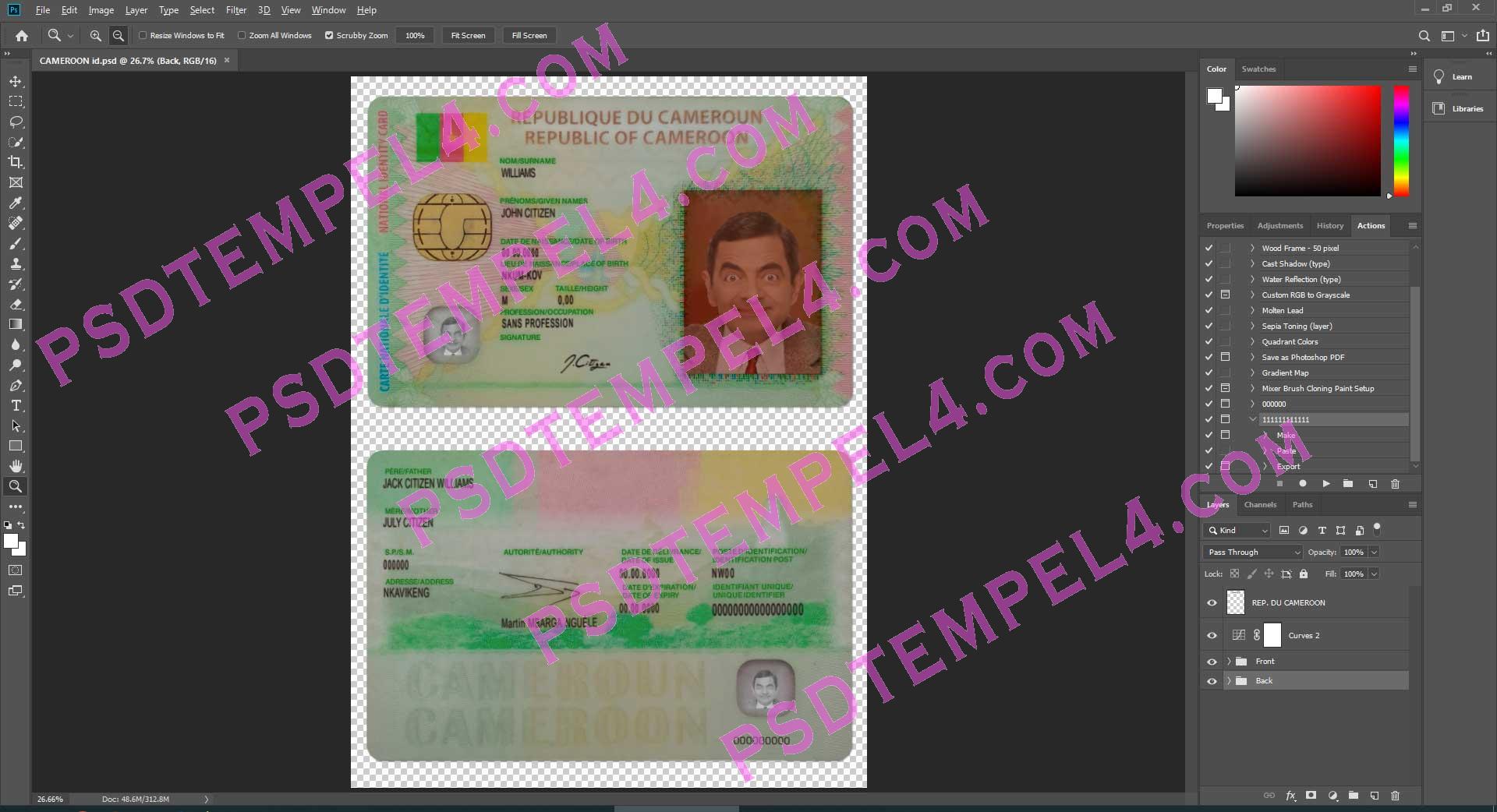 Cameroon id card template psd format fake fully editable high quality