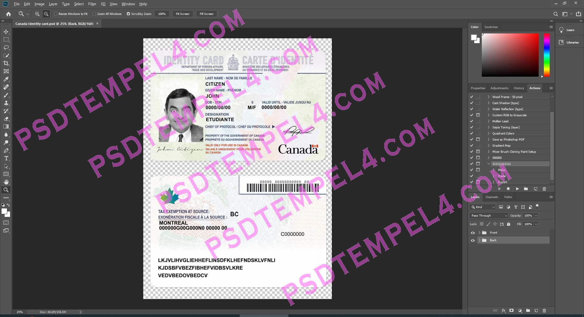 Canada id card template psd fake fully editable high quality