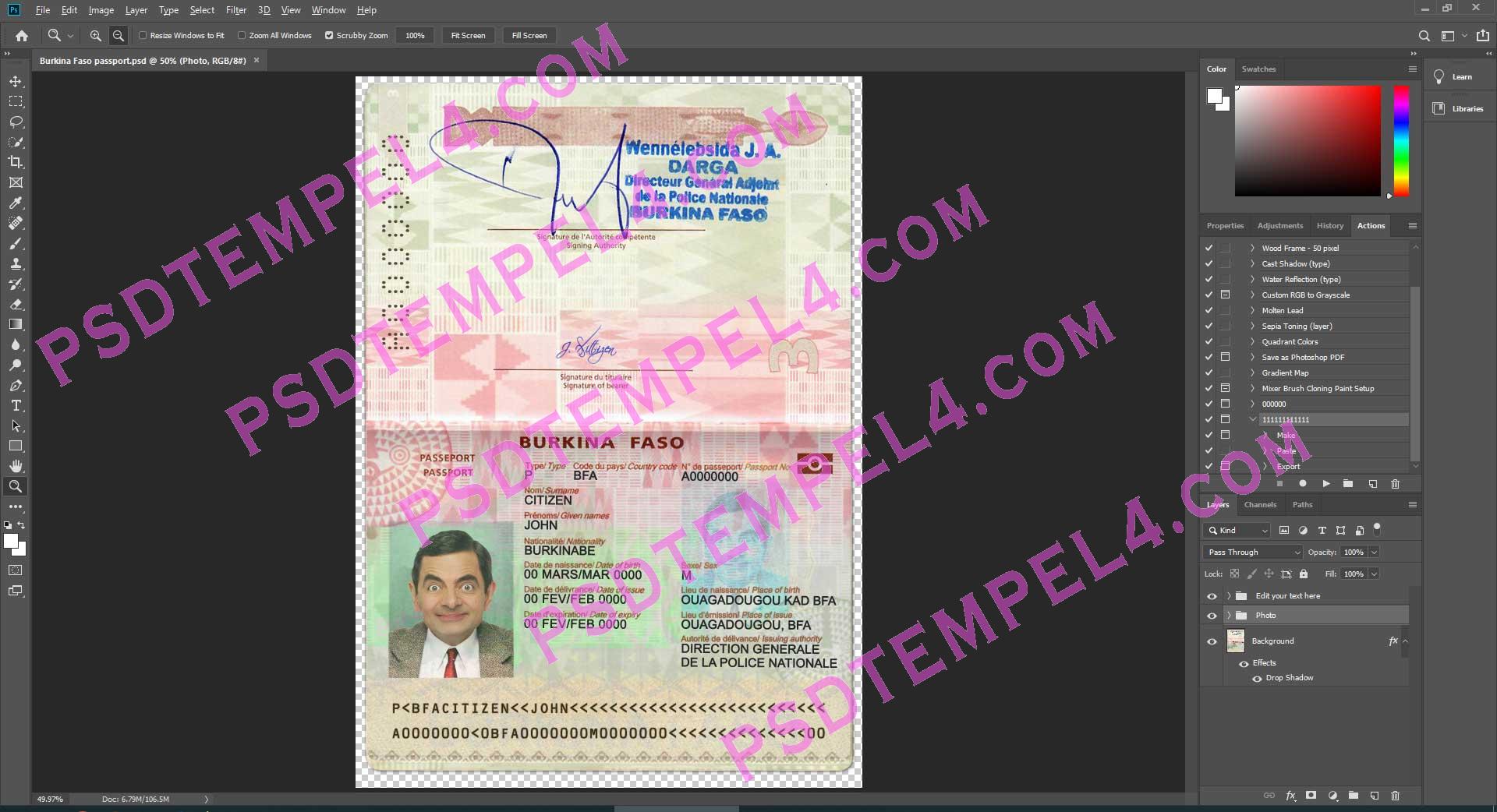 Burkina Faso Passport psd template fake fully editable high quality