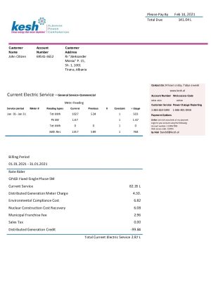Albania power corporation utility bill