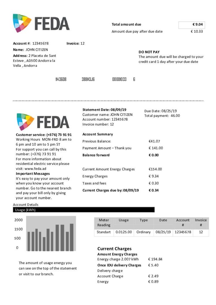 Andorra electric forces utility bill