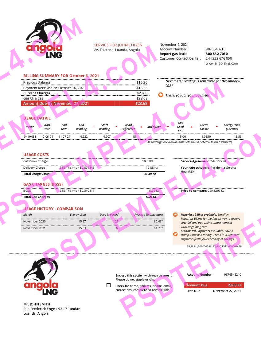Angola LNG utility bill