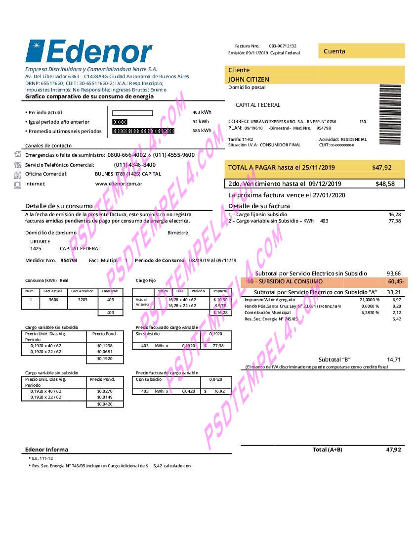 Argentina Edenor utility bill