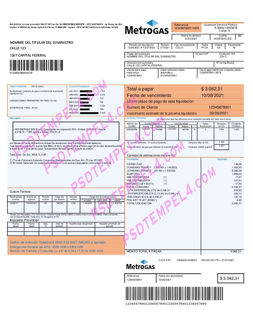 Argentina metrogas utility bill