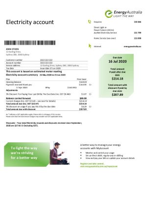 Australia Energy electricity utility bill