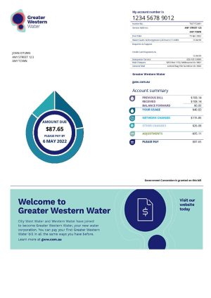 Australia Greater Western Water utility bill