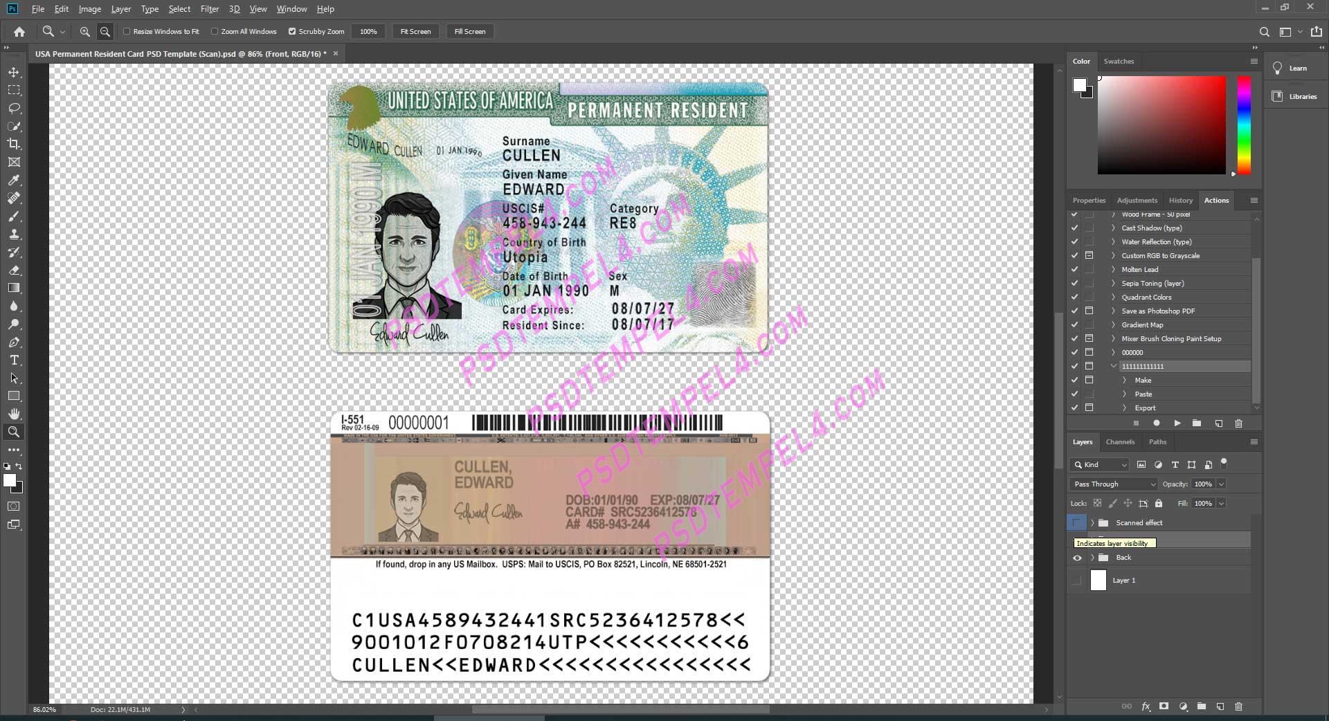 usa green card permanent resident (residence permit) - 3 Version