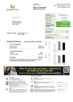 Australia Urban utility bill