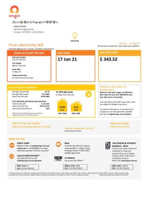 Australia New South Wales NSW Origin electricity 3 pages utility billuti