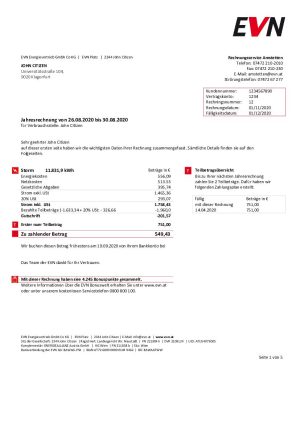 Austria evn electricity utility bill 5 pages