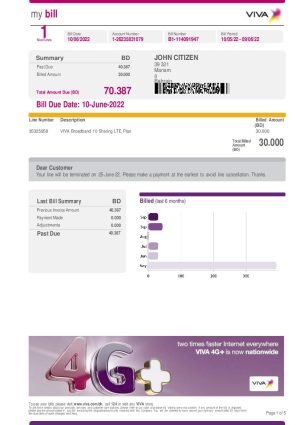 Bahrain Viva my bill 5 pages utility bill