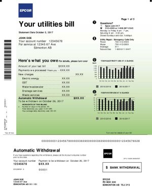 Canada epcor electricity 3 pages utility bill