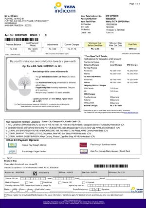 India Tata Indicom mobile 2 pages utility billI