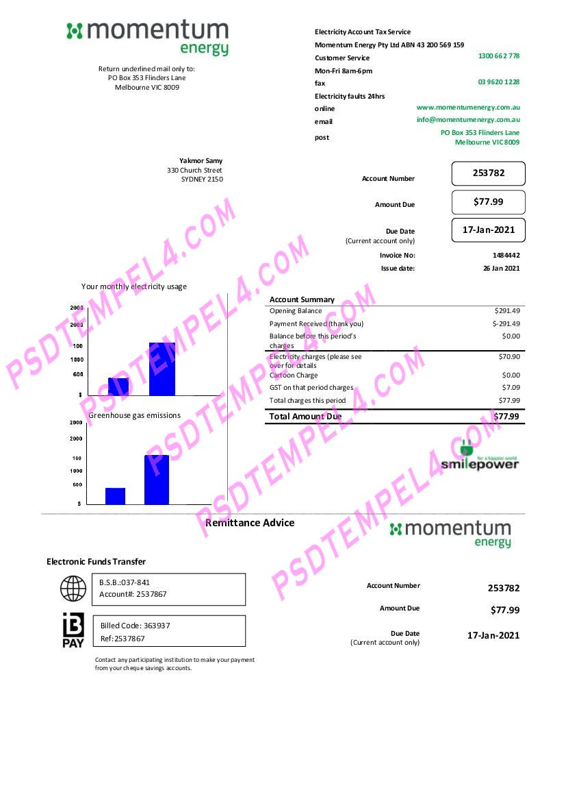 Australia Momentum Energy utility billAu