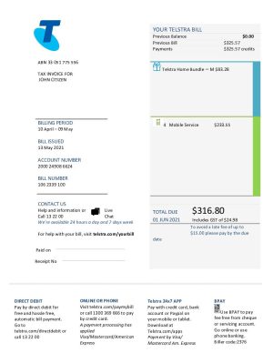 Australia Telstra utility bill