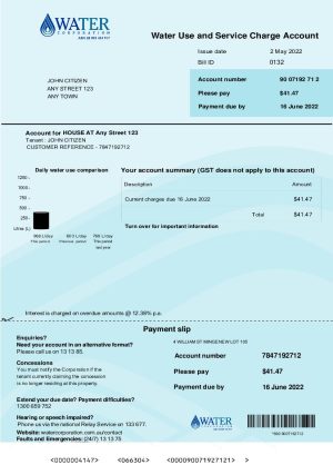 Australia Water Corporation WA utility billAus