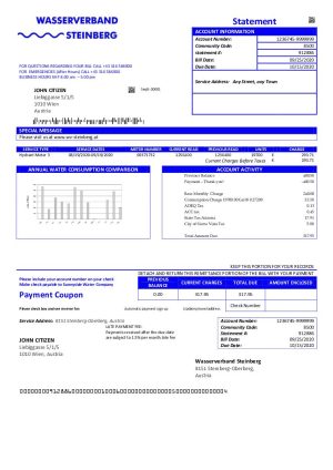Austria Wasserverband Steinberg water utility bill