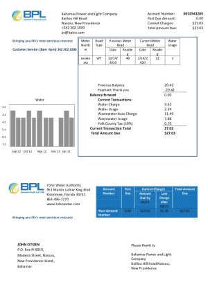 Bahamas Power and Light Company power and light utility bill