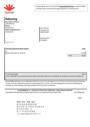 Belgium Scarlet telecommunications utility bill