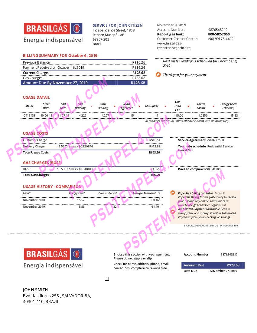 Brazil Gas utility bill