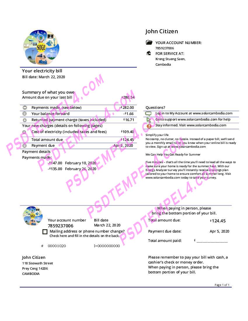 Cambodia Solar Green Energy Cambodia Co utility bill