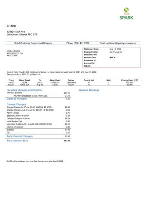 Canada Alberta Spark utility bill