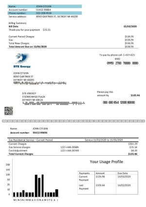 Canada DTE Energy utility bill
