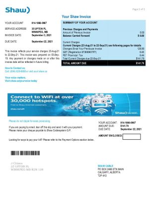 Canada Shaw utility bill