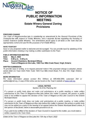 Canada Town of Niagara on the Lake utility Public Info meeting notice utility bill