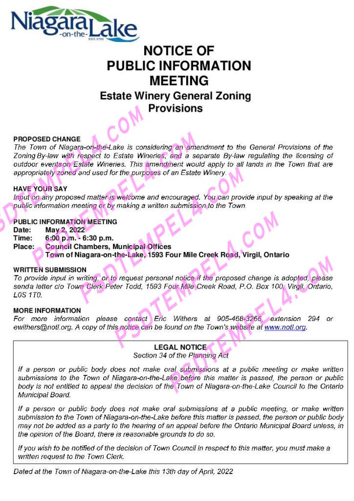 Canada Town of Niagara on the Lake utility Public Info meeting notice utility bill