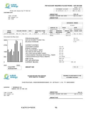 Canada Yukon Energy utility bill