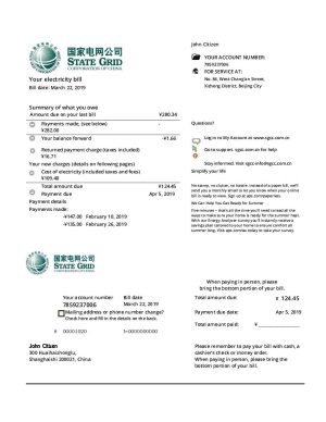 China State Grid Corporation of China electricity utility bill