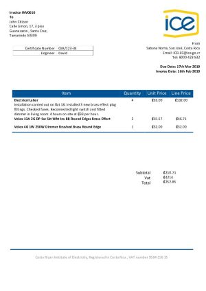 Costa Rica Costa Rican Institute of Electricity utility bill