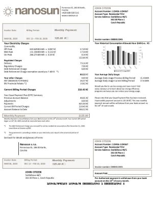 Czech Republic Nanosun s.r utility bill.oC