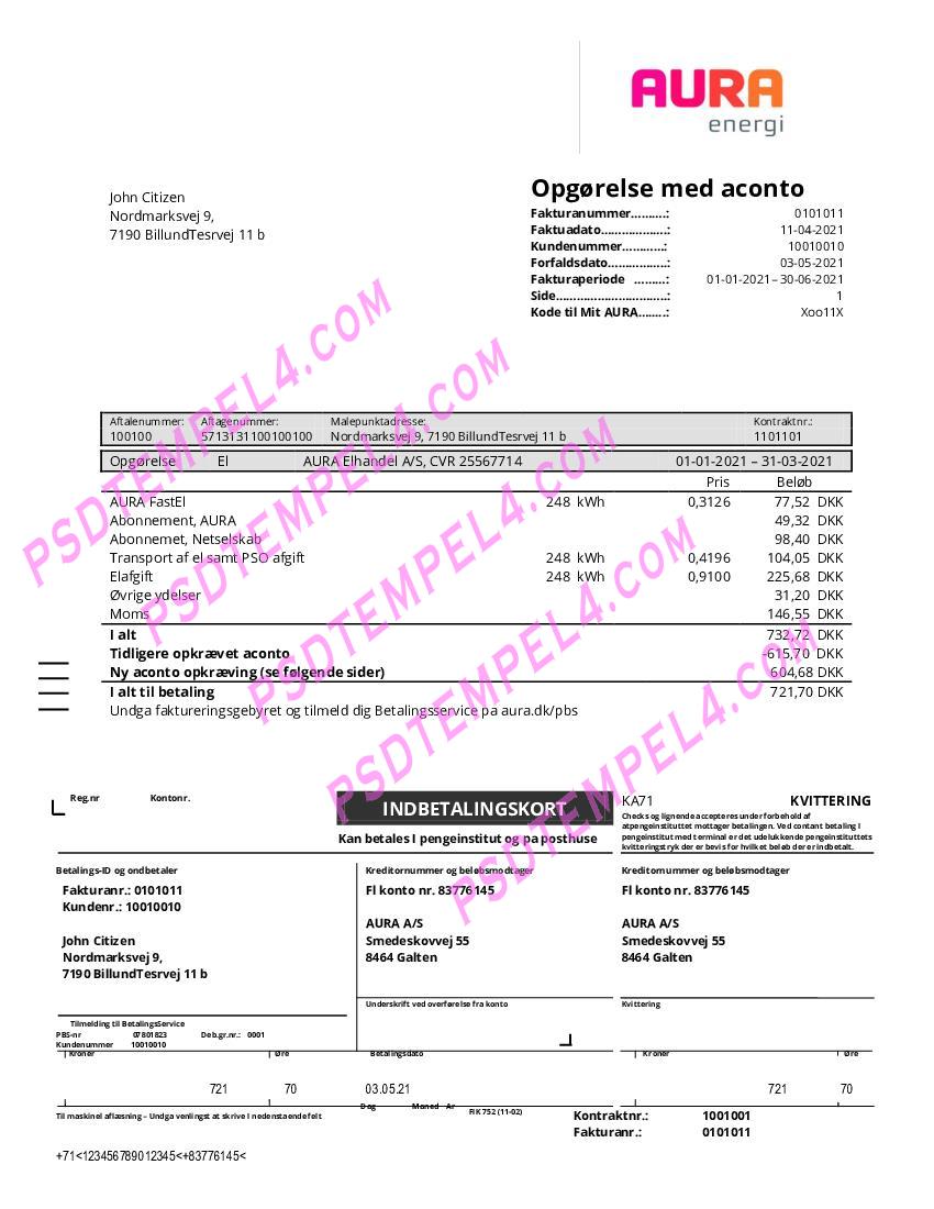 Denmark Aura energi utility billDe