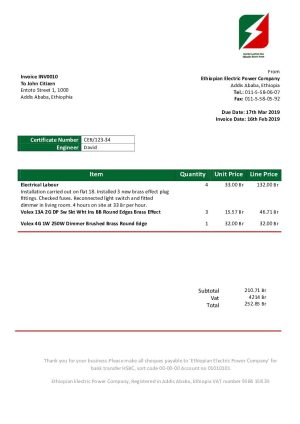 Ethiopia Ethiopian Electric Power Company electricity utility bill