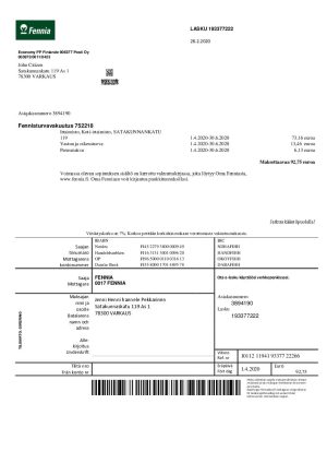Finland Fennia Insurance company utility bill