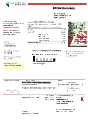 France Gaz de France Dolcevita utility billFran