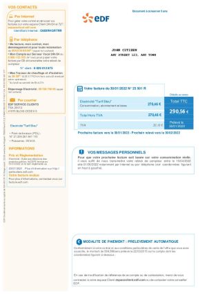 France electricity EDF V2 utility bill