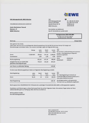 Germany EWE PSD utility bill