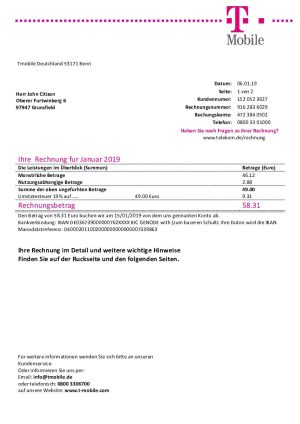 Germany T Mobile utility billGerm