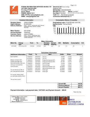 Ghana PDS electricity utility bill