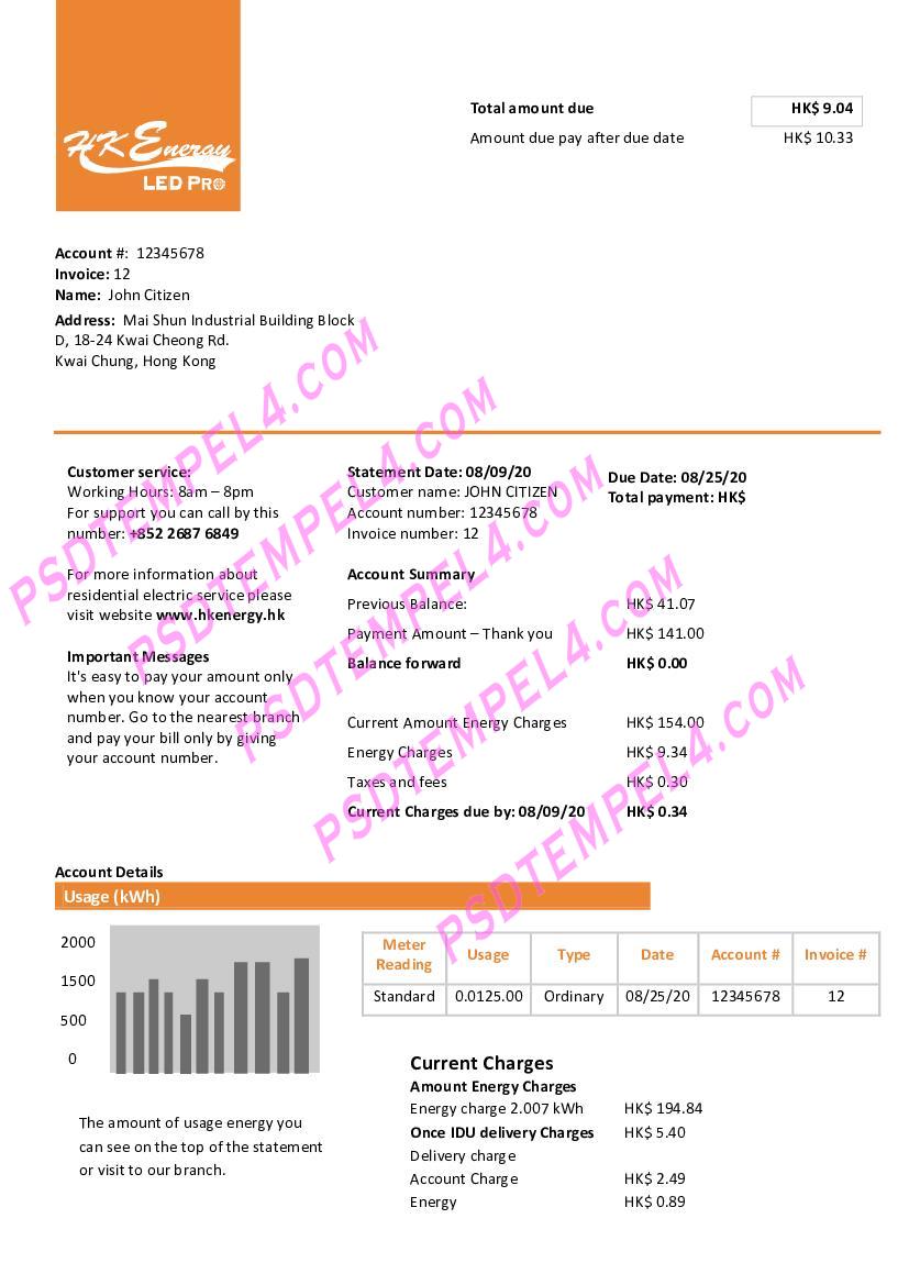 Hong Kong Hong Kong Energy Ltd utility billHo