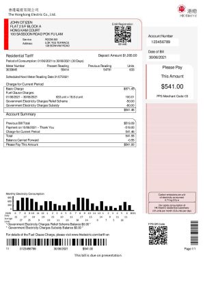 Hong kong electric company utility billHong
