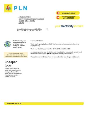 Indonesia PLN electricity utility bill