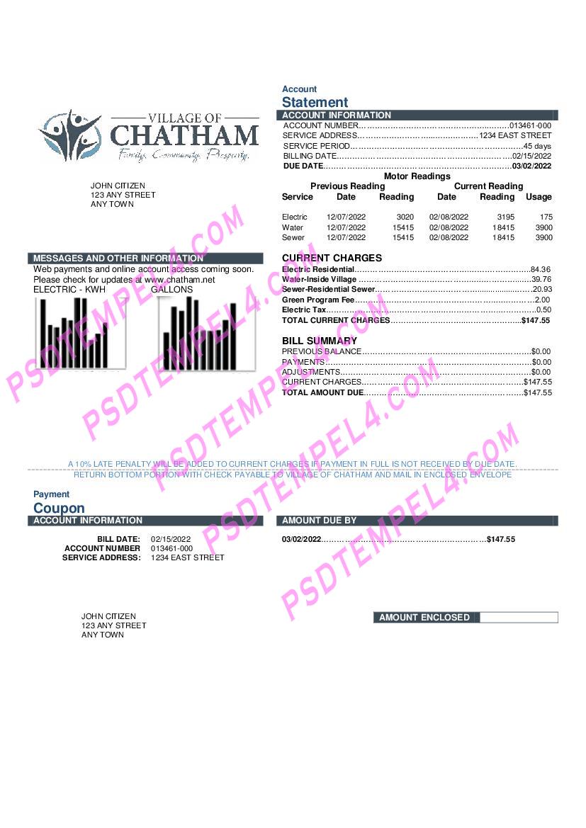 USA Village of Chatham utility bill