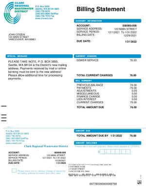 USA Washington Clark regional wastewater destrict utility billU