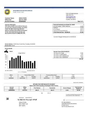 USA Washington Water Service utility bill