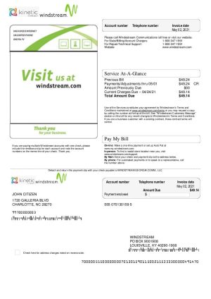USA Windstream Holdings Inc. utility bill